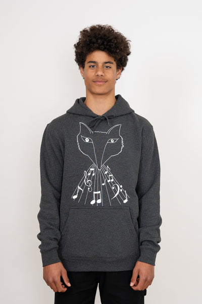 Wolf-Fox Fleece Hoody, Dark Grey Marle