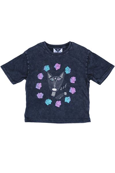 Native Singing Cats Women's Stonewash Monarch Tee, Pink/Green Metallic