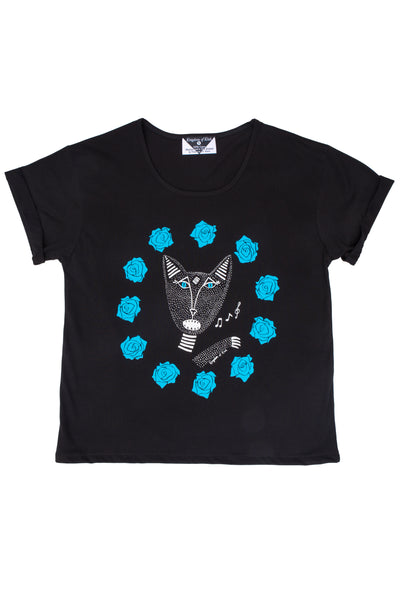 Native Singing Cat Women's Baroness Tee, Cerulean Blue