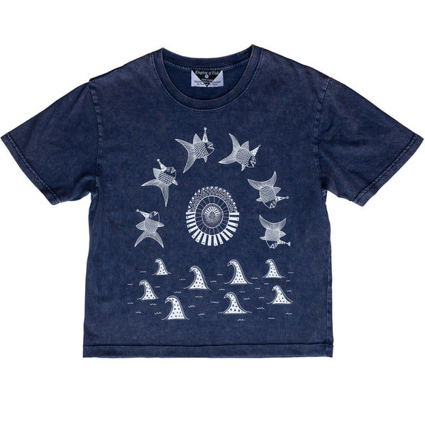The Pancake Seas & The Wizard Hatted Fish Monarch Tee, Stonewash Blue