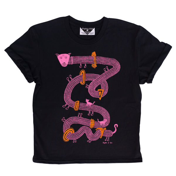 The Time Travelling Dog Women's Monarch Tee, Black/Pink/Orange