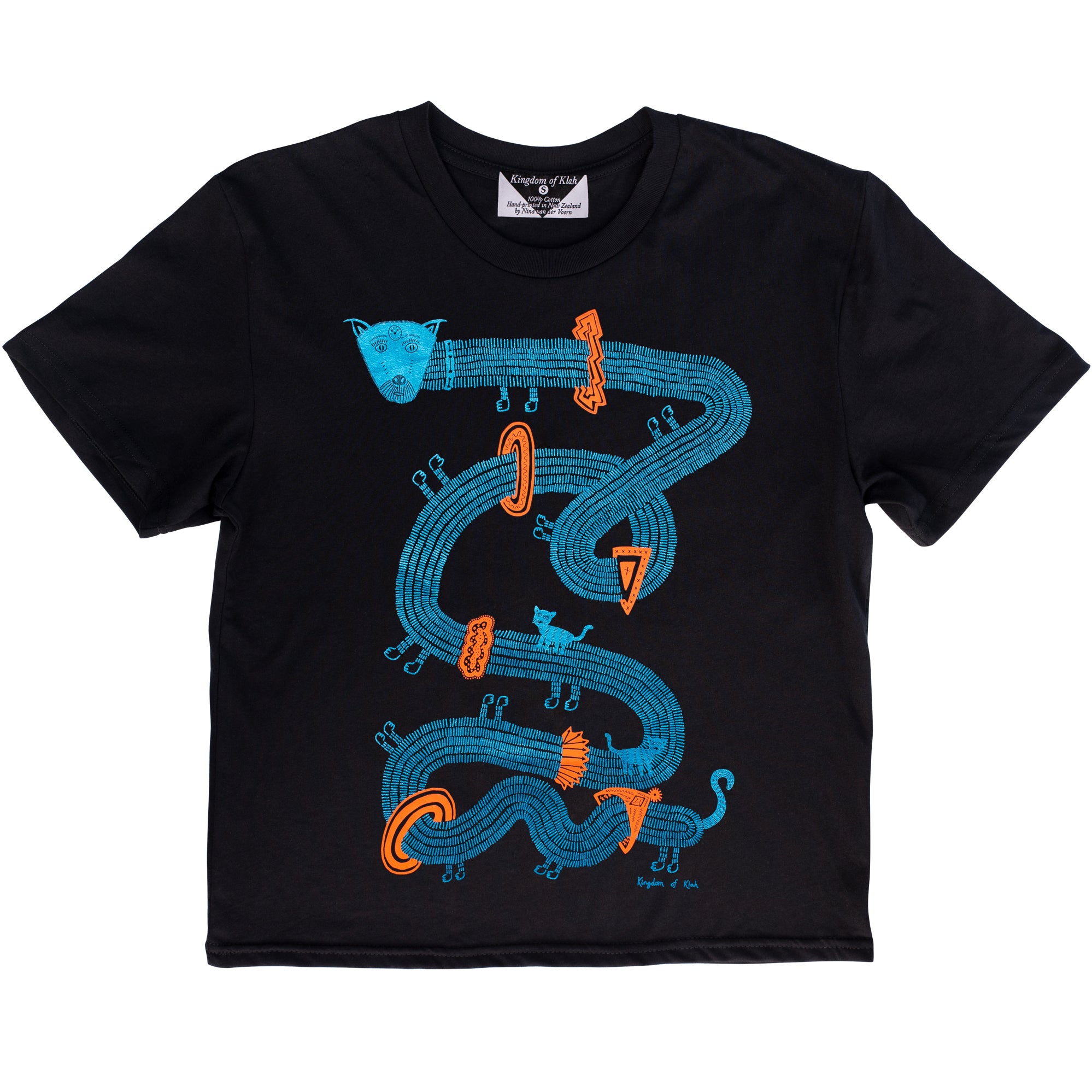 The Time Travelling Dog Women's Monarch Tee, Black / Metallic Blue